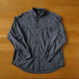 Harley Davidson Mens Button Down Shirt Pinstripe Long Sleeve Embroidered Logo L
